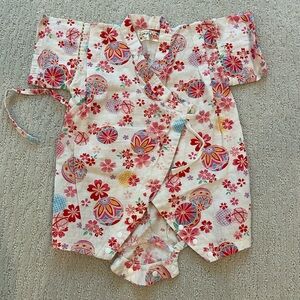 Floral Kimono Style Kids Bodysuit - Red and White